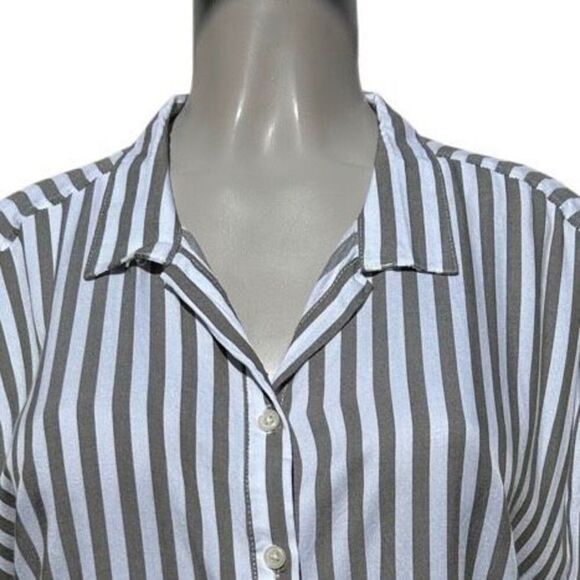 Alexander Jordan Button-up Shirt Women's Large Olive Green Striped 100% Rayon - Picture 3 of 11